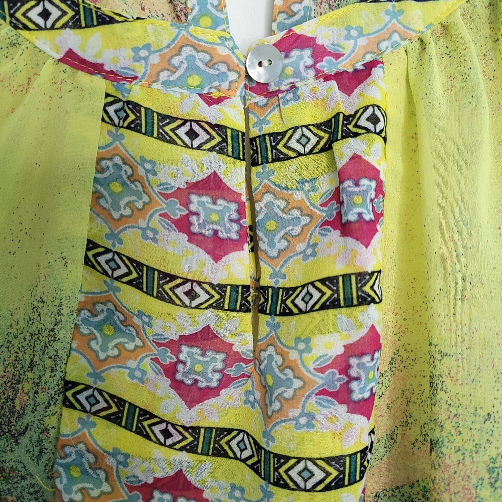 FIG & FLOWER Women's Boho Print Semi Sheer Blouse PETITE LARGE - Picture 3 of 14
